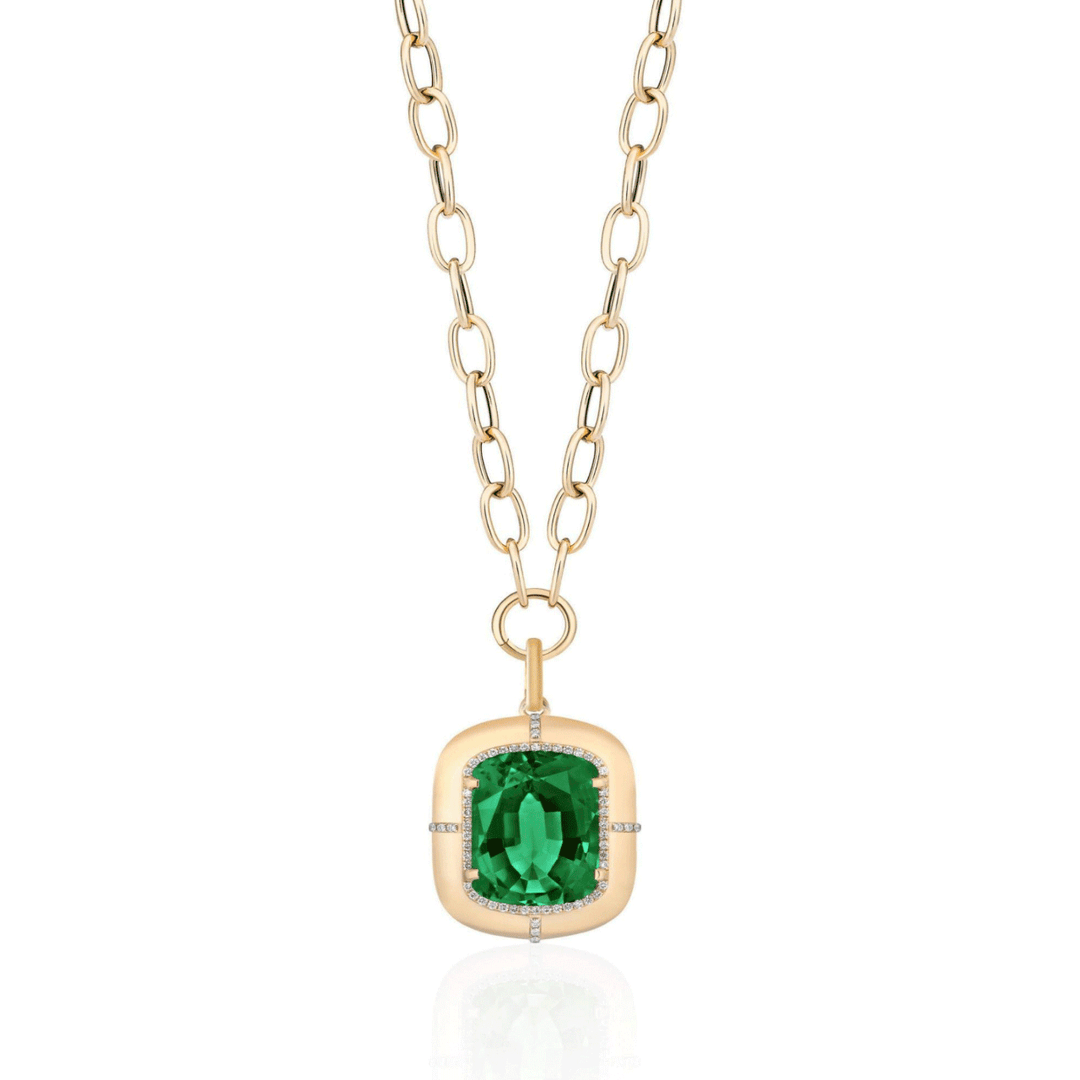 Goshwara G-one 18k Yellow Gold Emerald and Diamond Pendant
