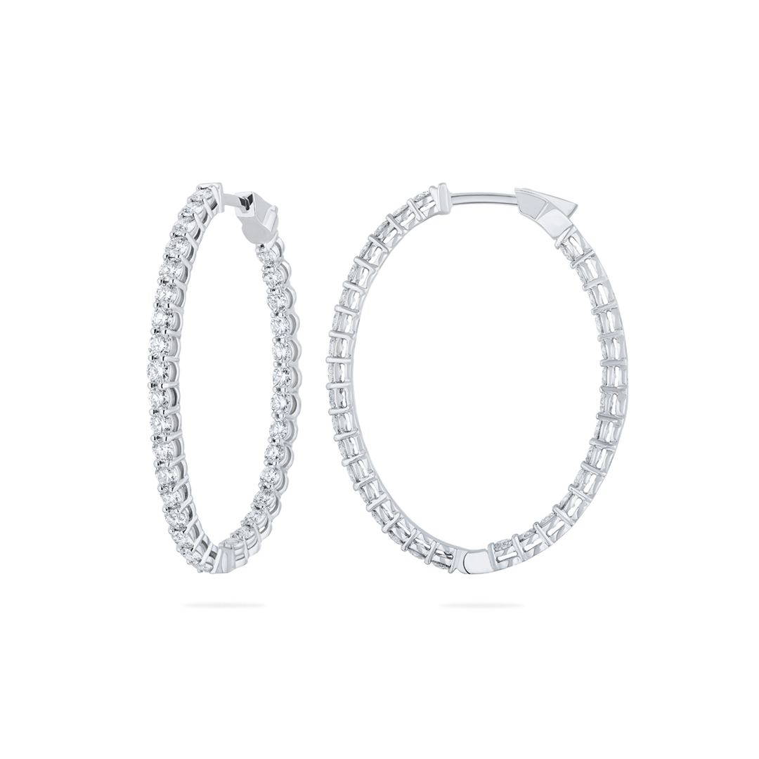 18k Gold 1.5 Inch 3.36 Total Weight Diamond Oval Hoops