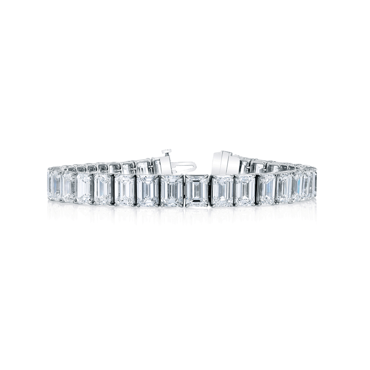 18k Gold and Emerald Cut Diamond 9.87 Total Weight Line Bracelet