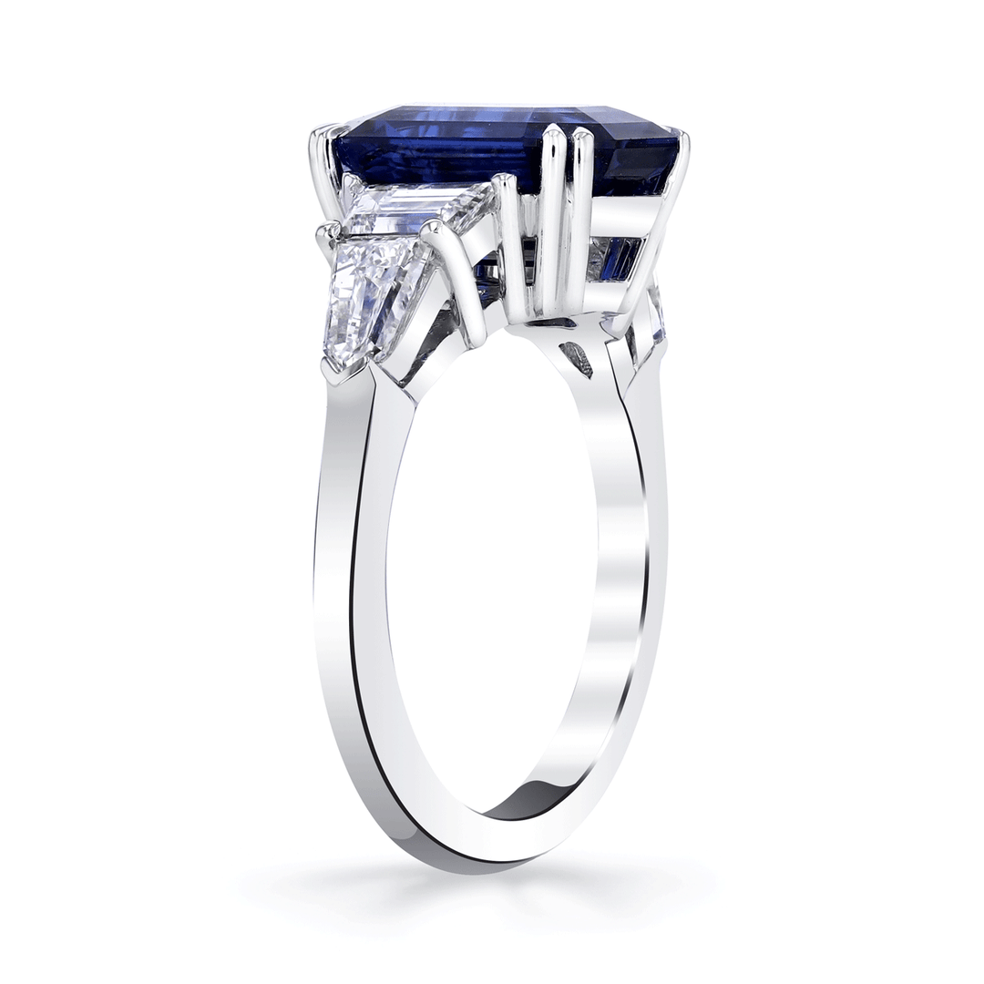 Private Reserve Platinum and Emerald Cut Sapphire 7.02 Total Weight Ring