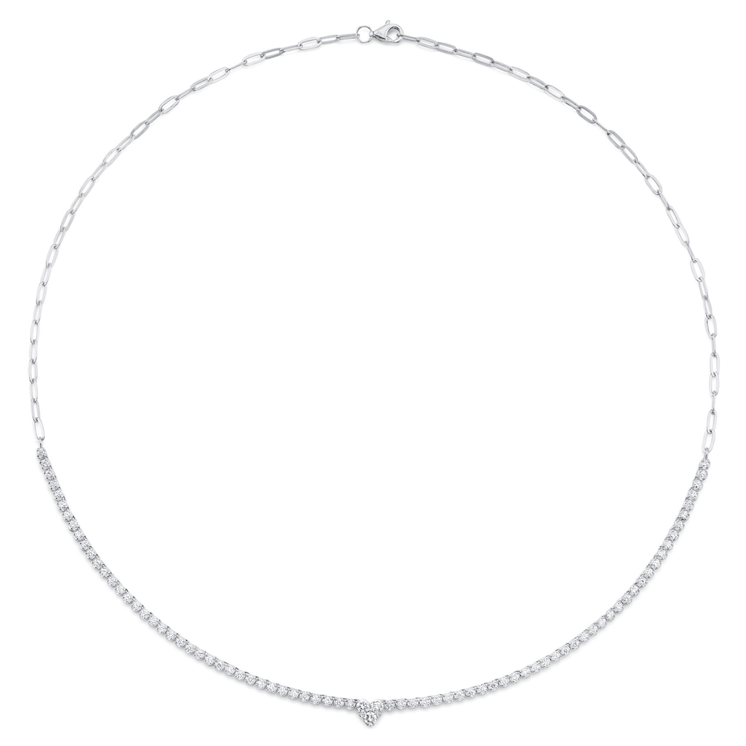 14k Gold Paperclip Link and Diamond 1.30 Total Weight Heart Necklace