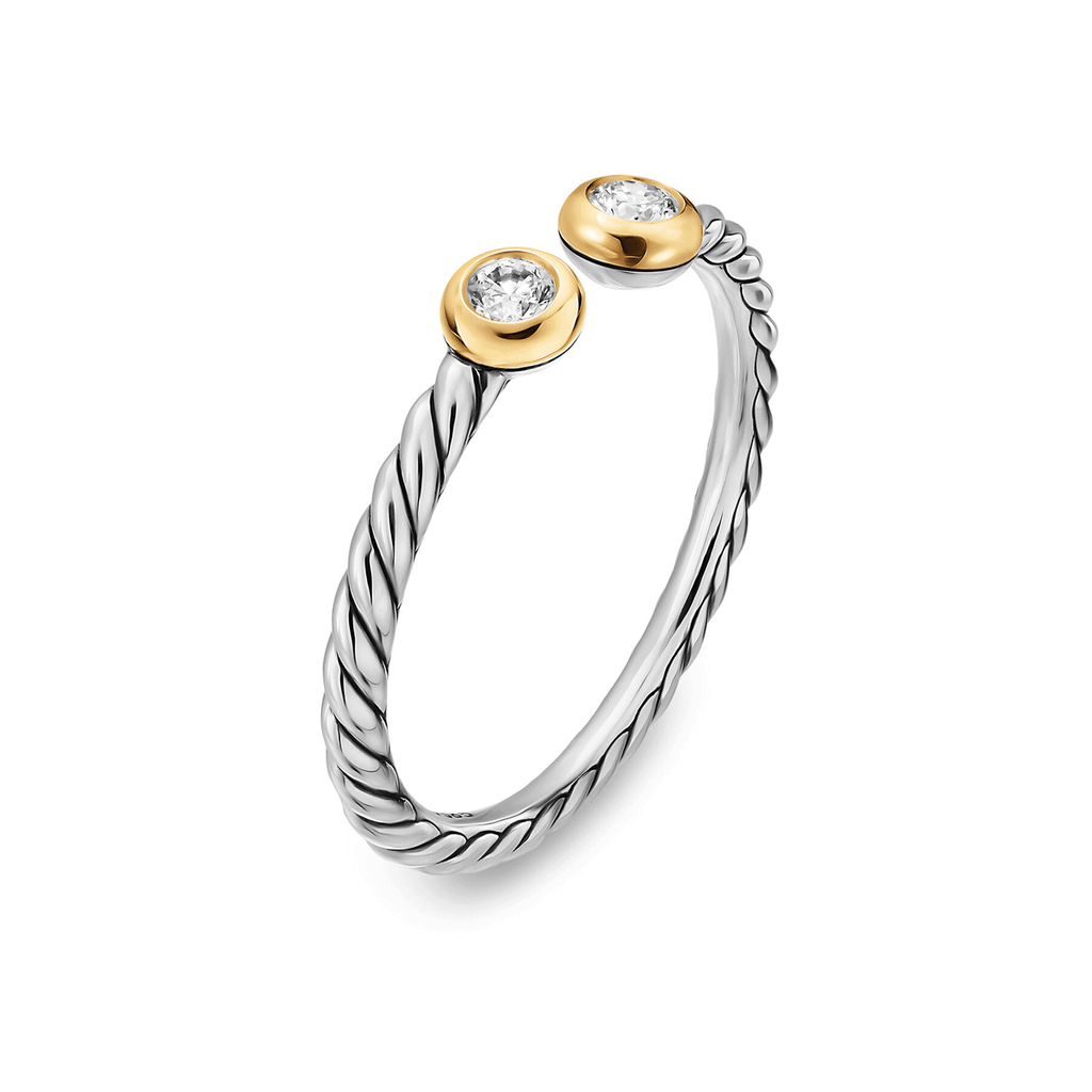 David Yurman Cable Open Round Ring Sterling Silver with 14K Yellow Gold and Diamonds