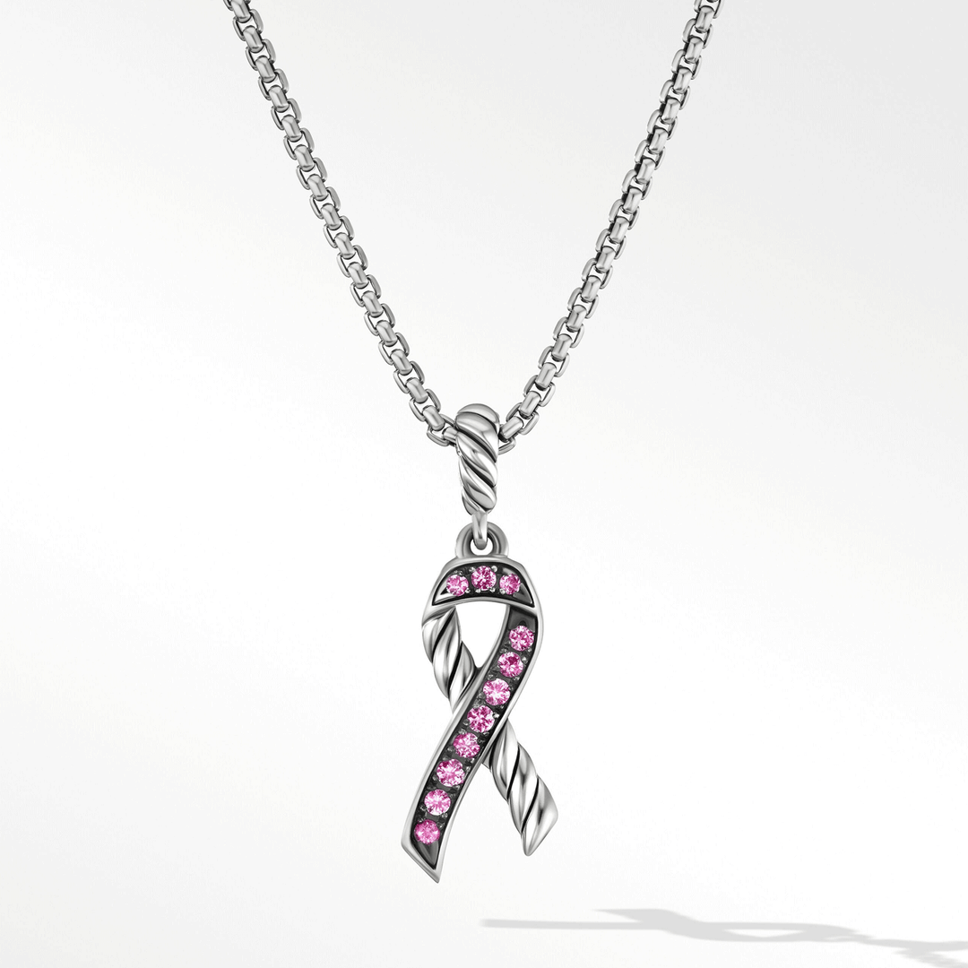 David Yurman Cable Collectibles Ribbon Necklace in Sterling Silver with Pavé Pink Sapphires