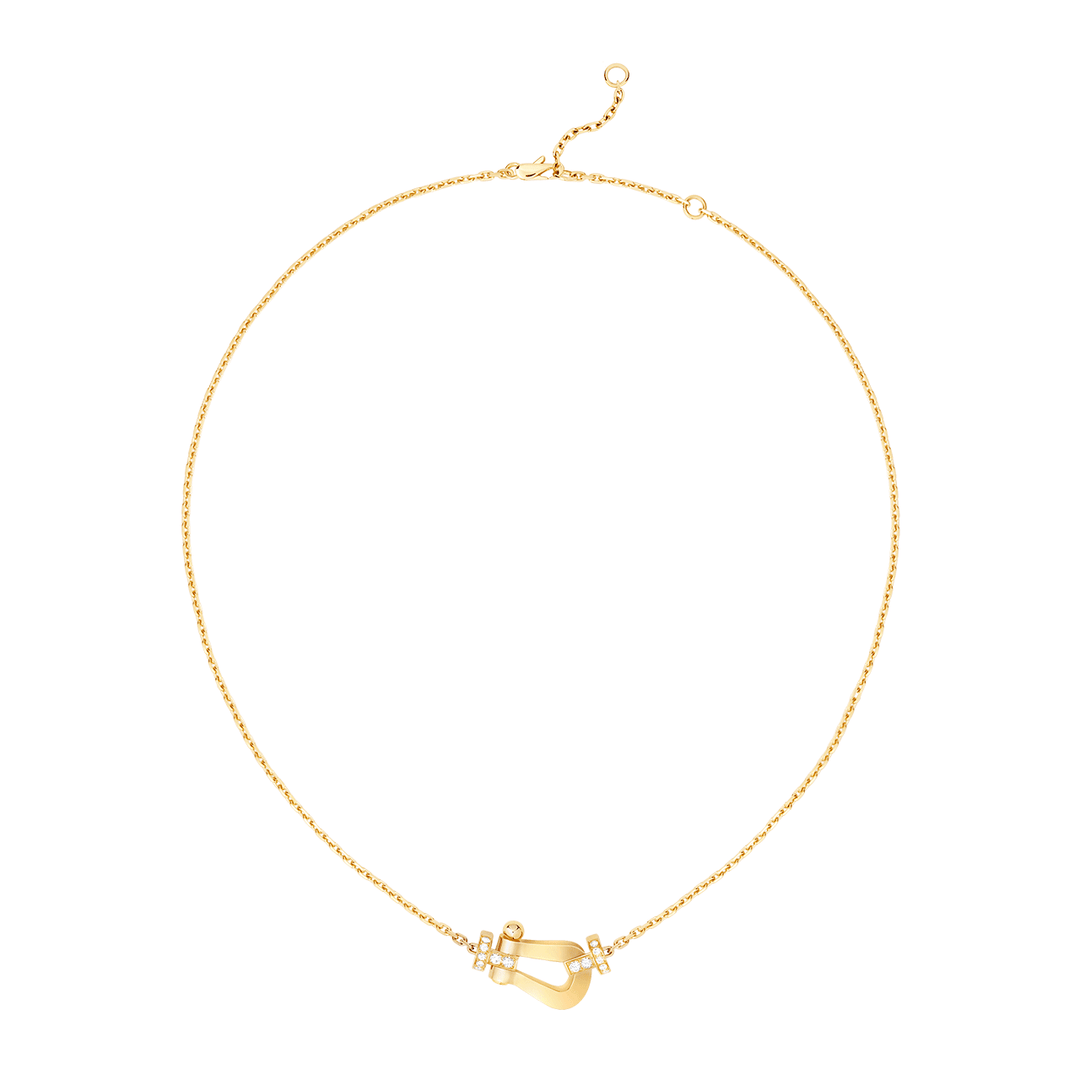 FRED Force 10 Large 18k Yellow Gold and Half Pave Diamond Necklace