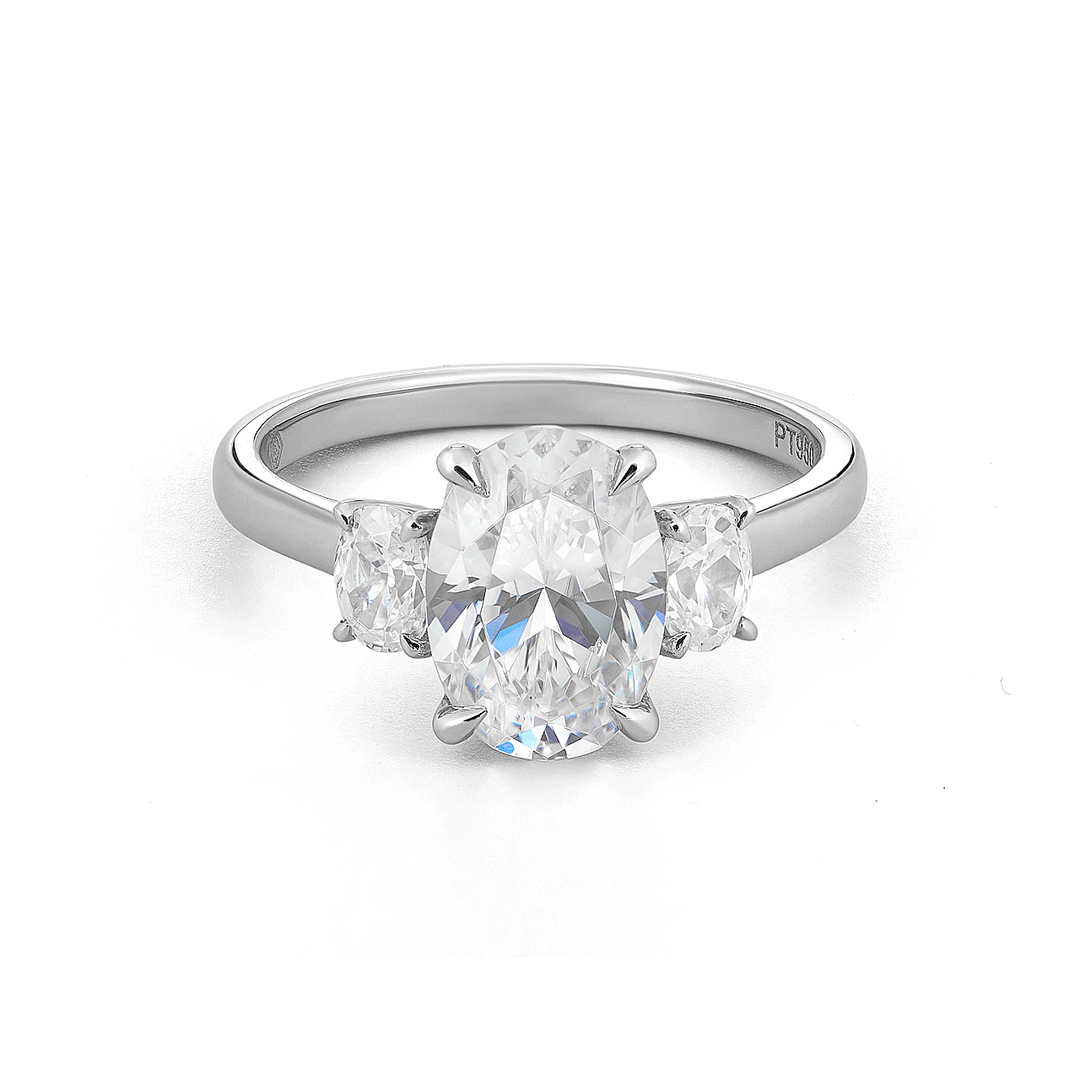 Platinum Three Stone Cushion Diamonds Engagement Ring Mounting