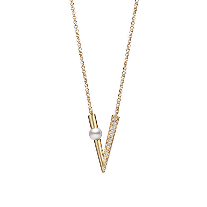 Mikimoto V Code 18k Yellow Gold Akoya Cultured Pearl and Diamond Pendant