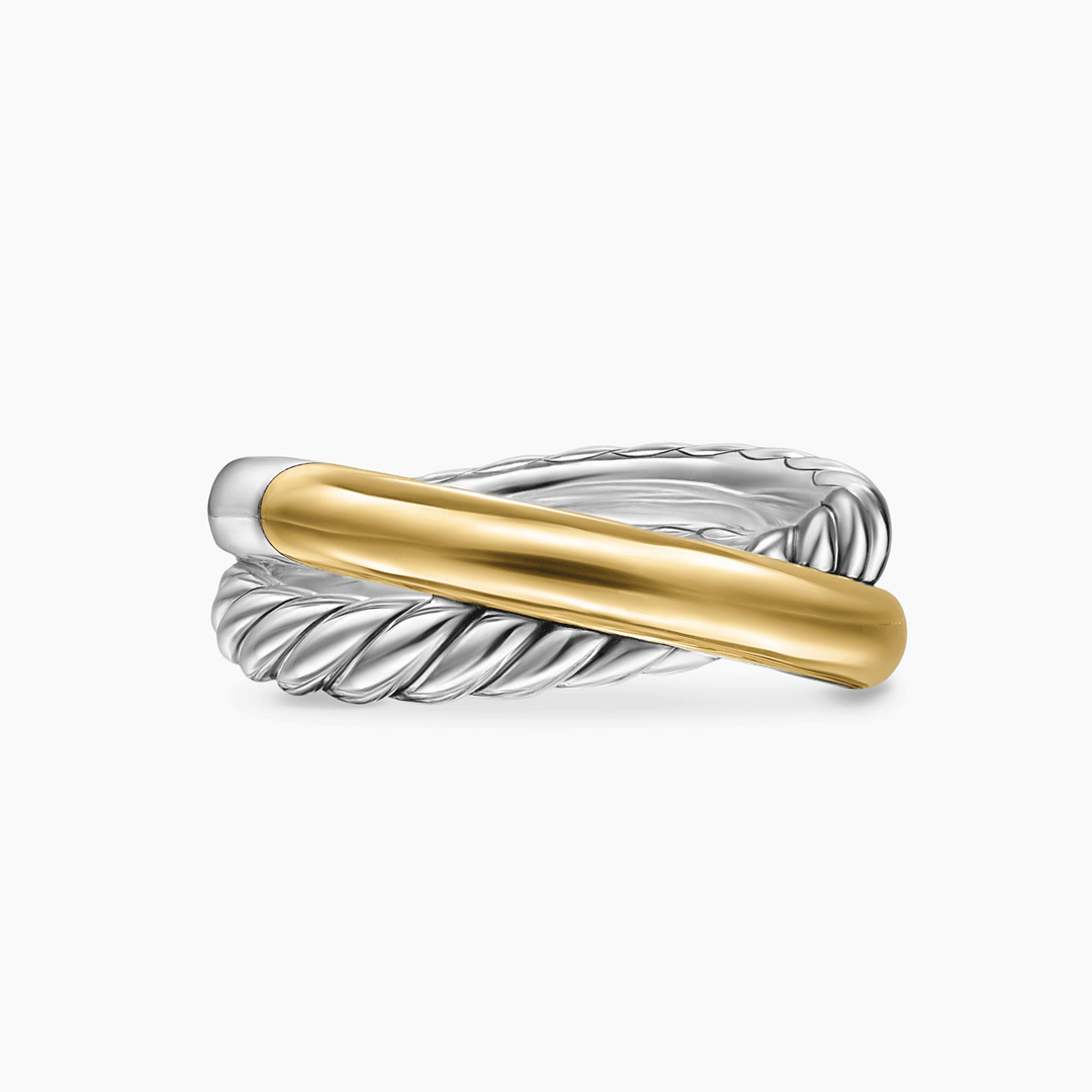 David Yurman Crossover Two Row Ring Sterling Silver with 14k Yellow Gold, 7.5mm