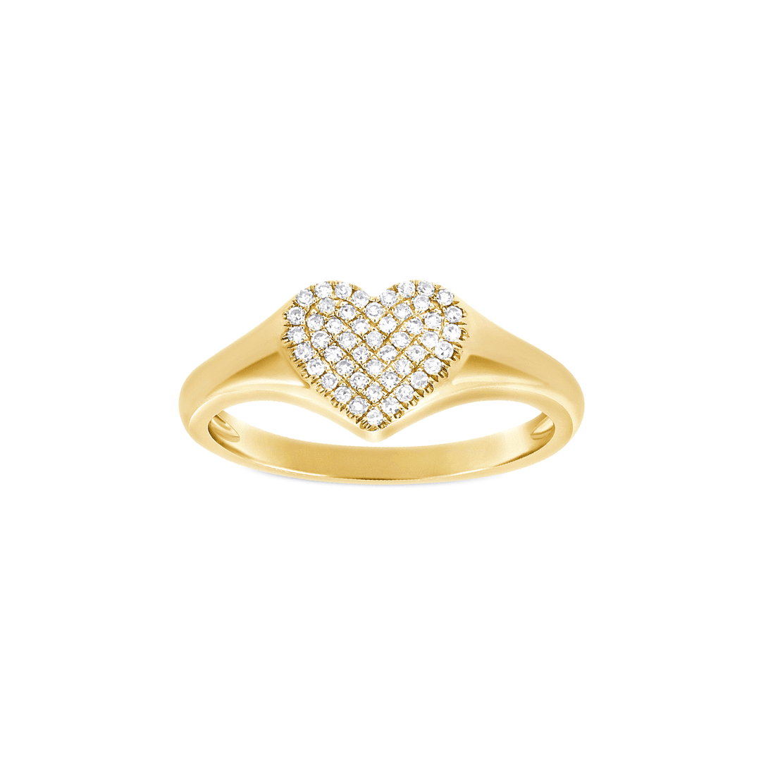 14k Yellow Gold and Diamond Heart Signet Ring