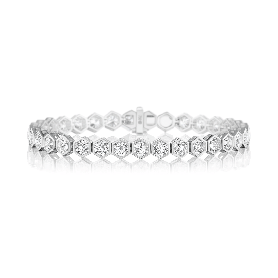 18k White Gold and Diamond 3.67 Total Weight Hexagon Line Bracelet