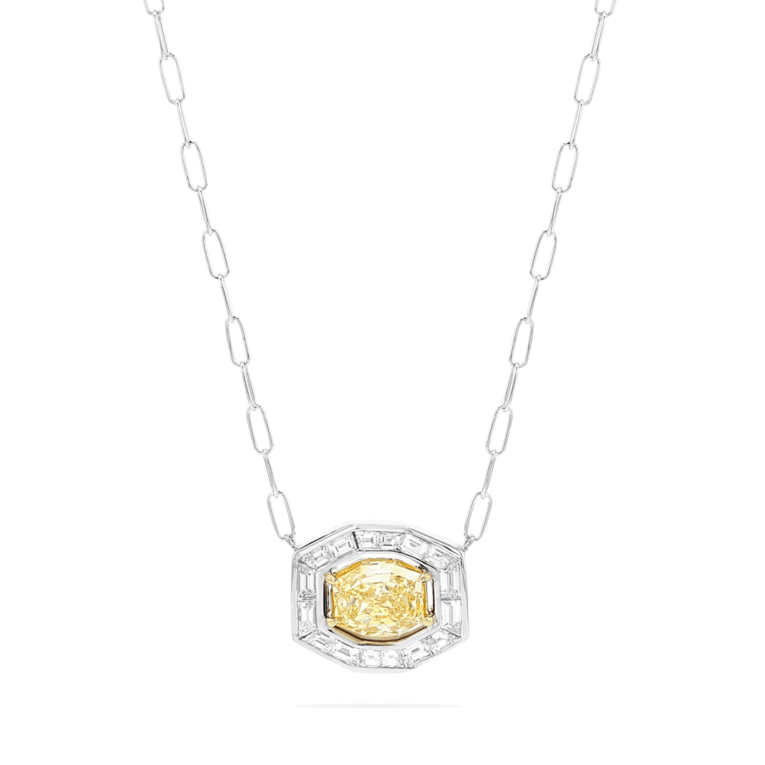 18k Yellow Gold White Gold and Fancy Intense Yellow Diamond 3.03 Total Weight Pendant