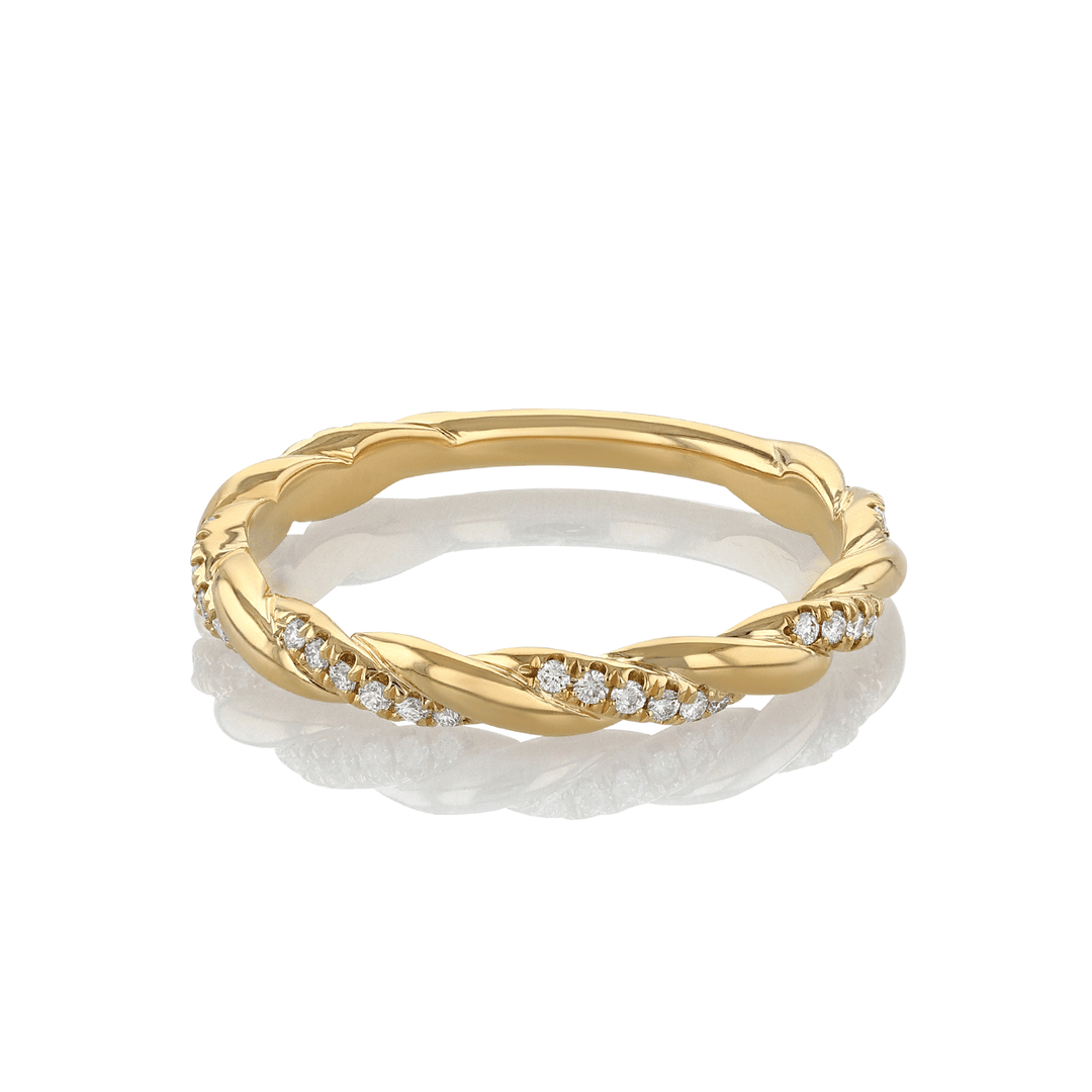 18k Yellow Gold and .15 Total Weight Diamond Half Twist Band