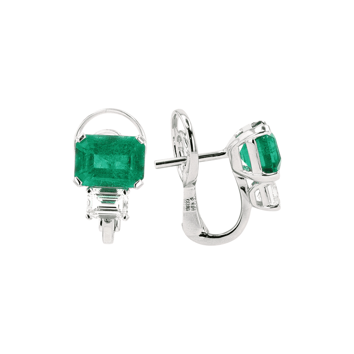 18k White Gold and 3.32 Total Weight Emerald Earrings