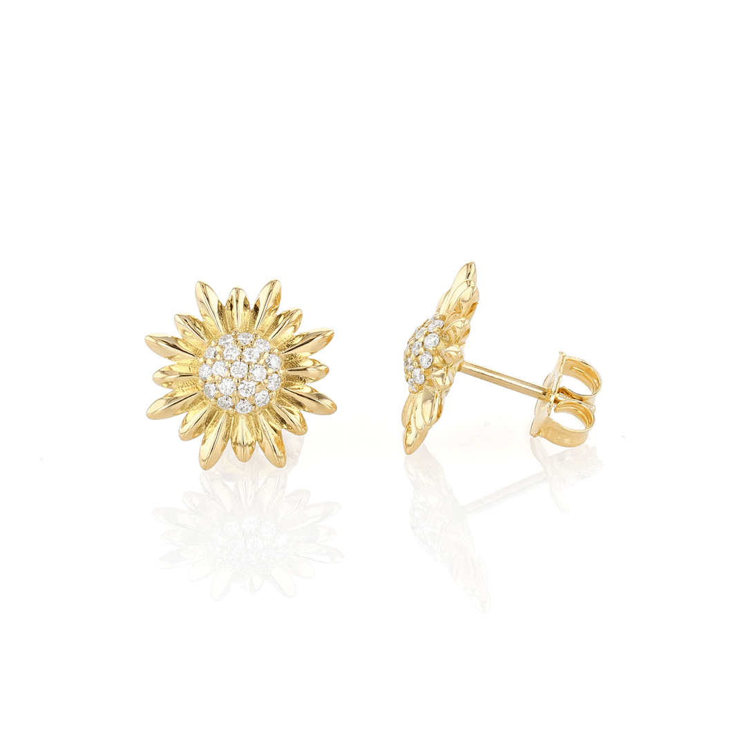 Charms of Hope 18k Gold Sunflower Pave Diamond Earrings