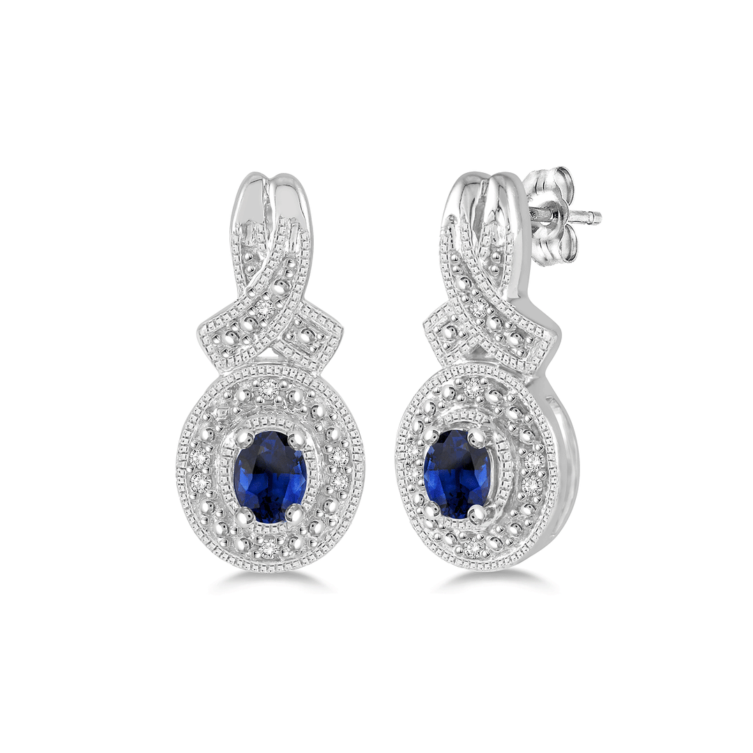 Sterling Silver Sapphire and .05 Total Weight Earrings