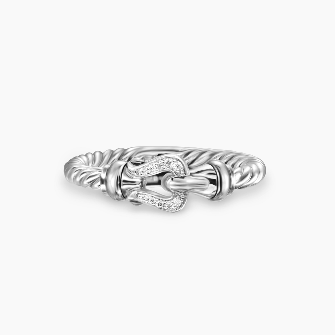 David Yurman Petite Buckle Ring Sterling Silver with Diamonds, 2mm