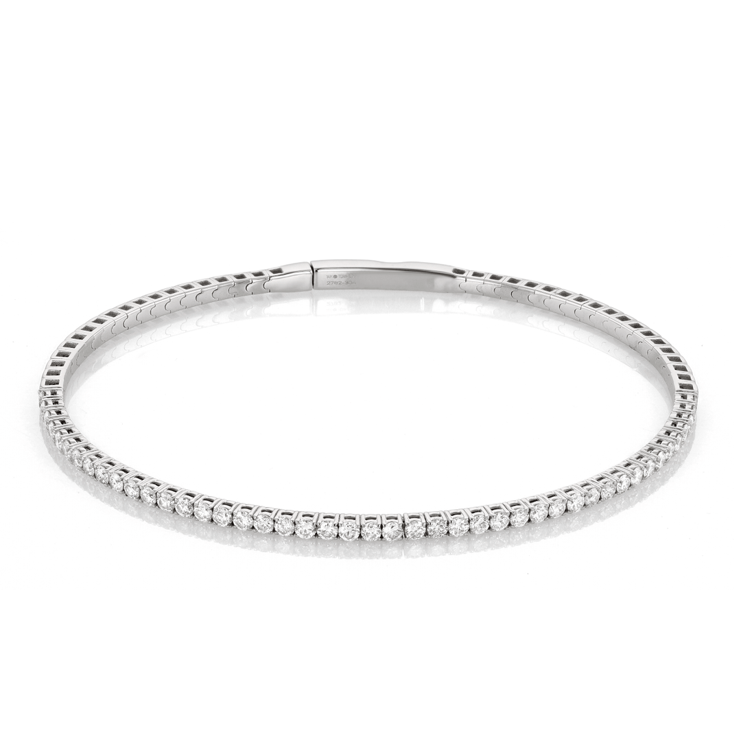 14k White Gold and 1.29 Total Weight Diamond Half Way Bangle