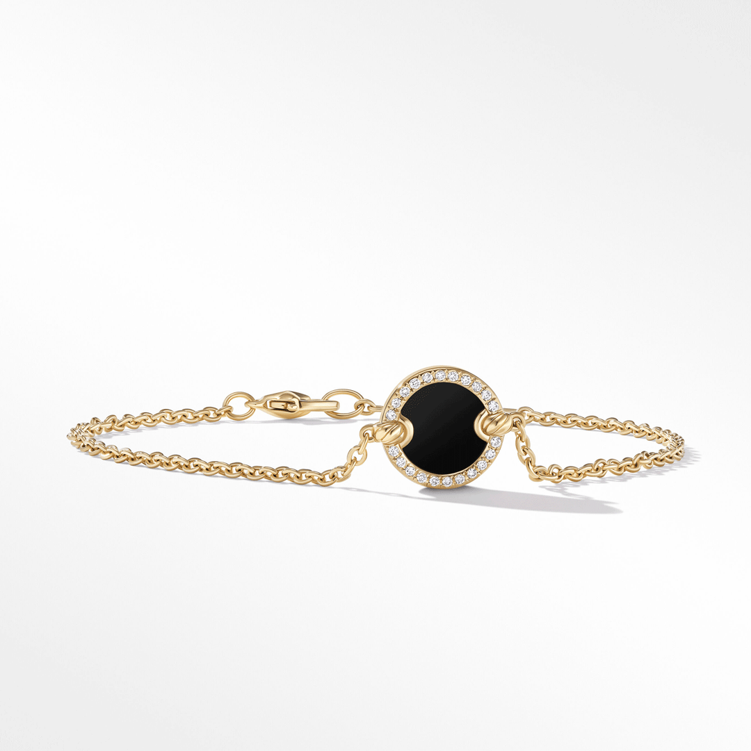 David Yurman Petite Elements Center Station Chain Bracelet in 18k Yellow Gold with Black Onyx