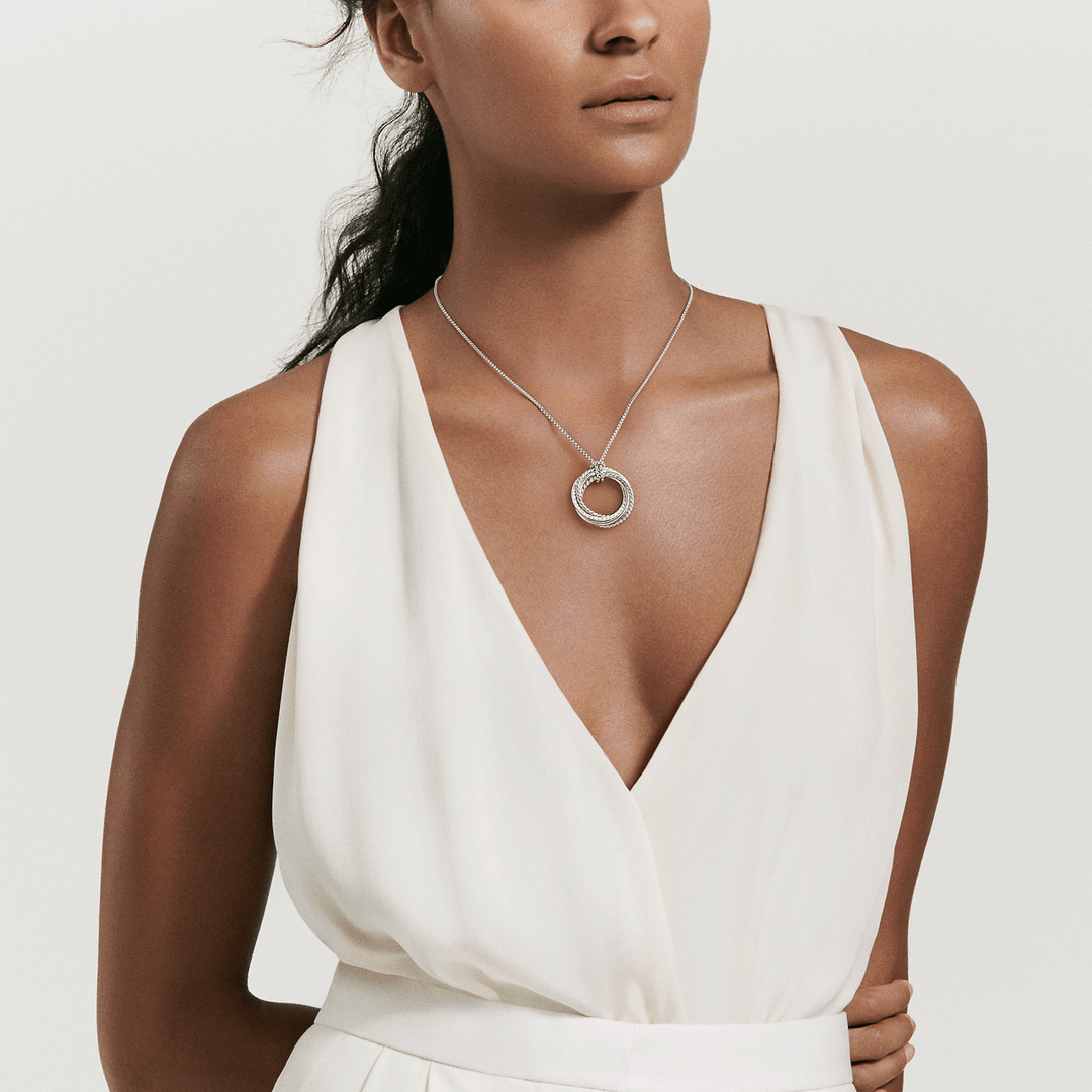 David Yurman Crossover Pendant Necklace in Sterling Silver with Pavé Diamonds