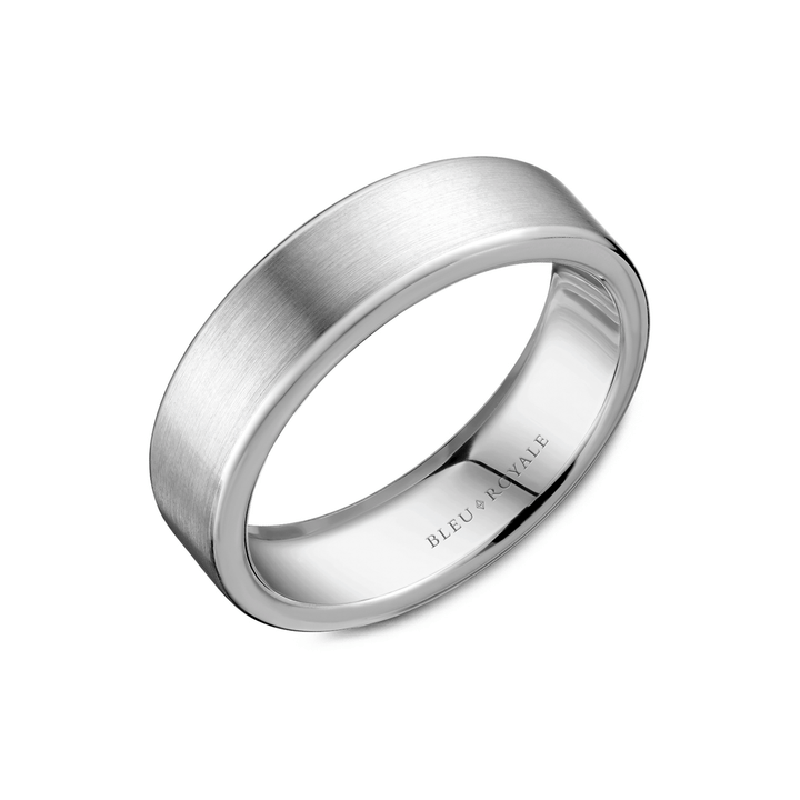 14k White Gold 6.5mm Polished and Satin Finish Wedding Band