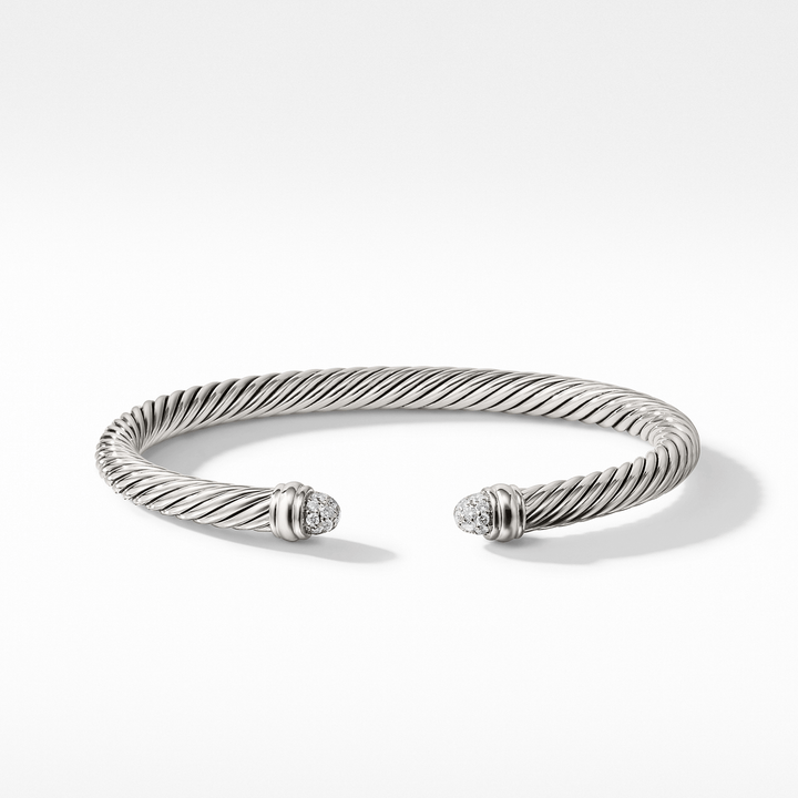 David Yurman Classic Cable Bracelet Sterling Silver with Pavé Diamond Domes, 5mm