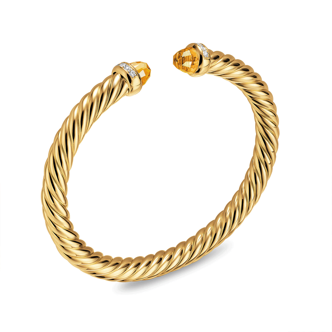 David Yurman Cablespira® Flex Bracelet 18K Yellow Gold with Citrine and Diamonds, 6mm Medium