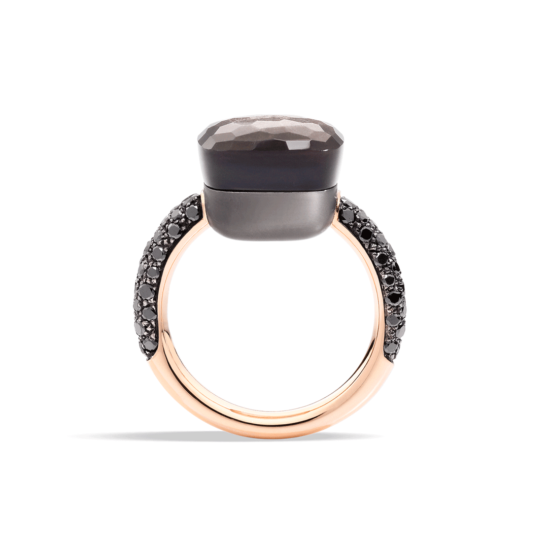 Pomellato Nudo Classic 18k Rose Black Gold Obsidian and Black Diamond Ring