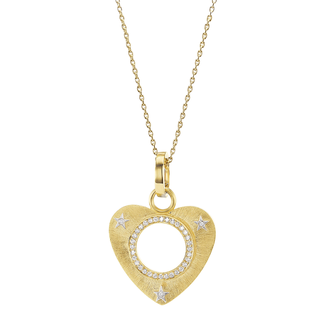 18k Yellow Gold Open Heart Diamond .22 Total Weight Charm