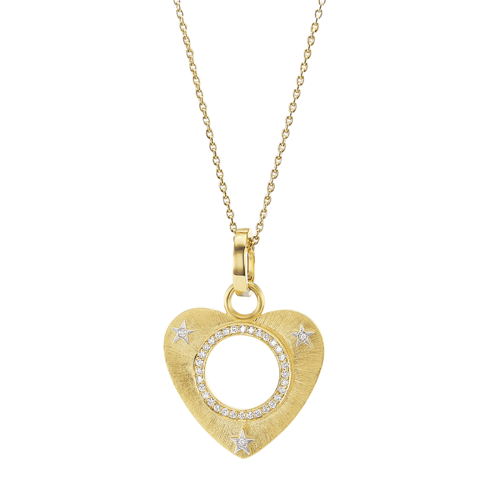 18k Yellow Gold Open Heart Diamond .22 Total Weight Charm