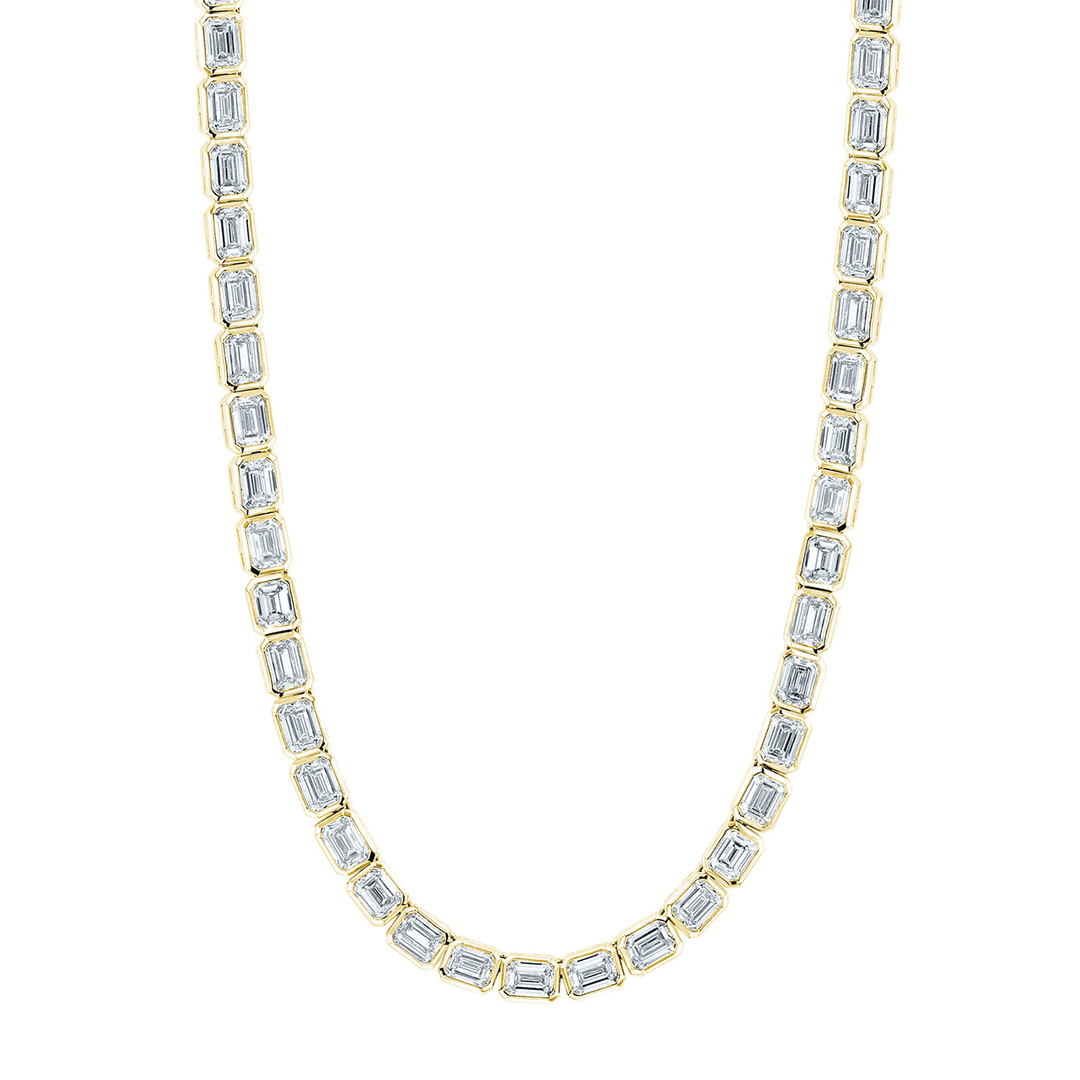 18k Yellow Gold and 11.50 Total Weight Emerald Cut Diamond Necklace