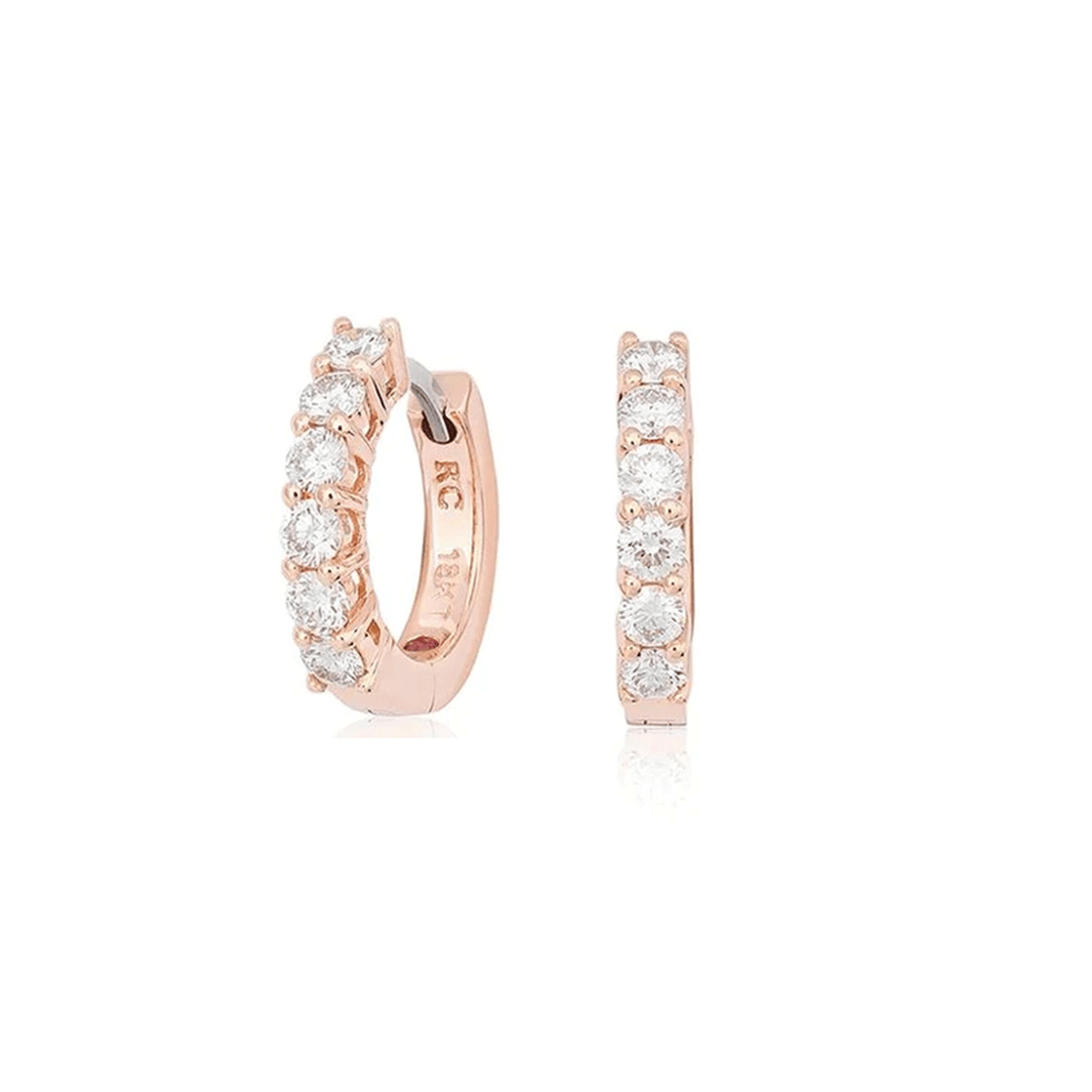 Roberto Coin Perfect 18k Rose Gold Huggie Diamond Earrings 15mm Hoop