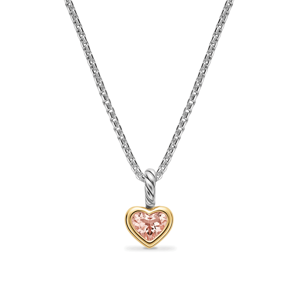 David Yurman Mini Heart Amulet Sterling Silver with 14K Yellow Gold and Morganite, 7.2mm