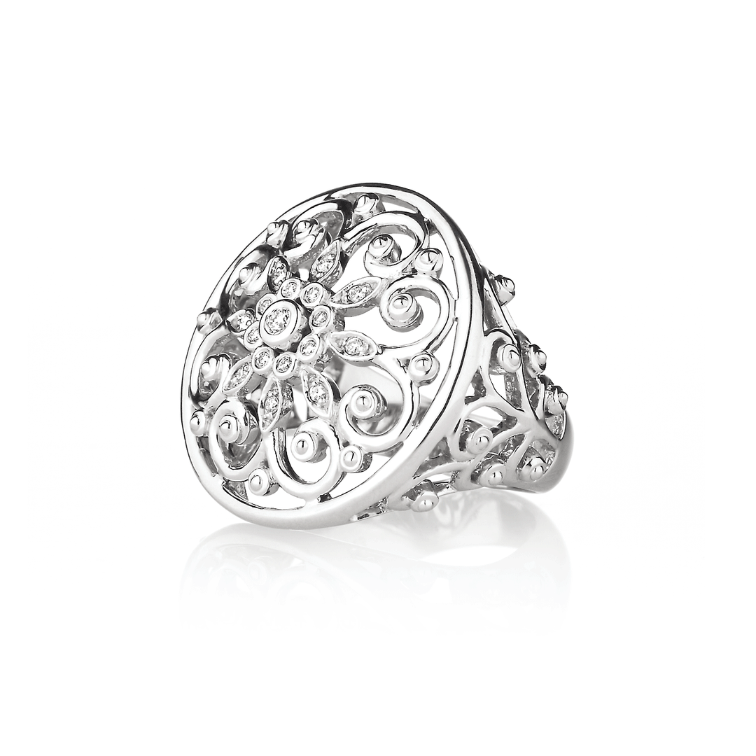 Arabesque Sterling Silver and Diamond Ring