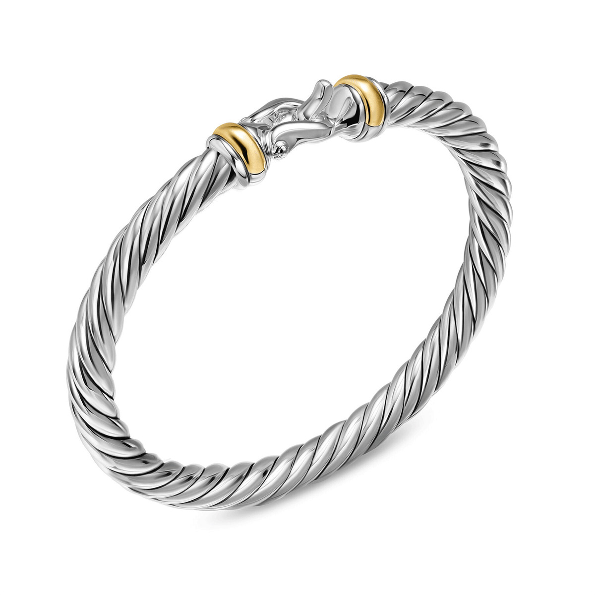David Yurman Cable Flex® Buckle Bracelet Sterling Silver with 14K Yellow Gold 6mm Medium