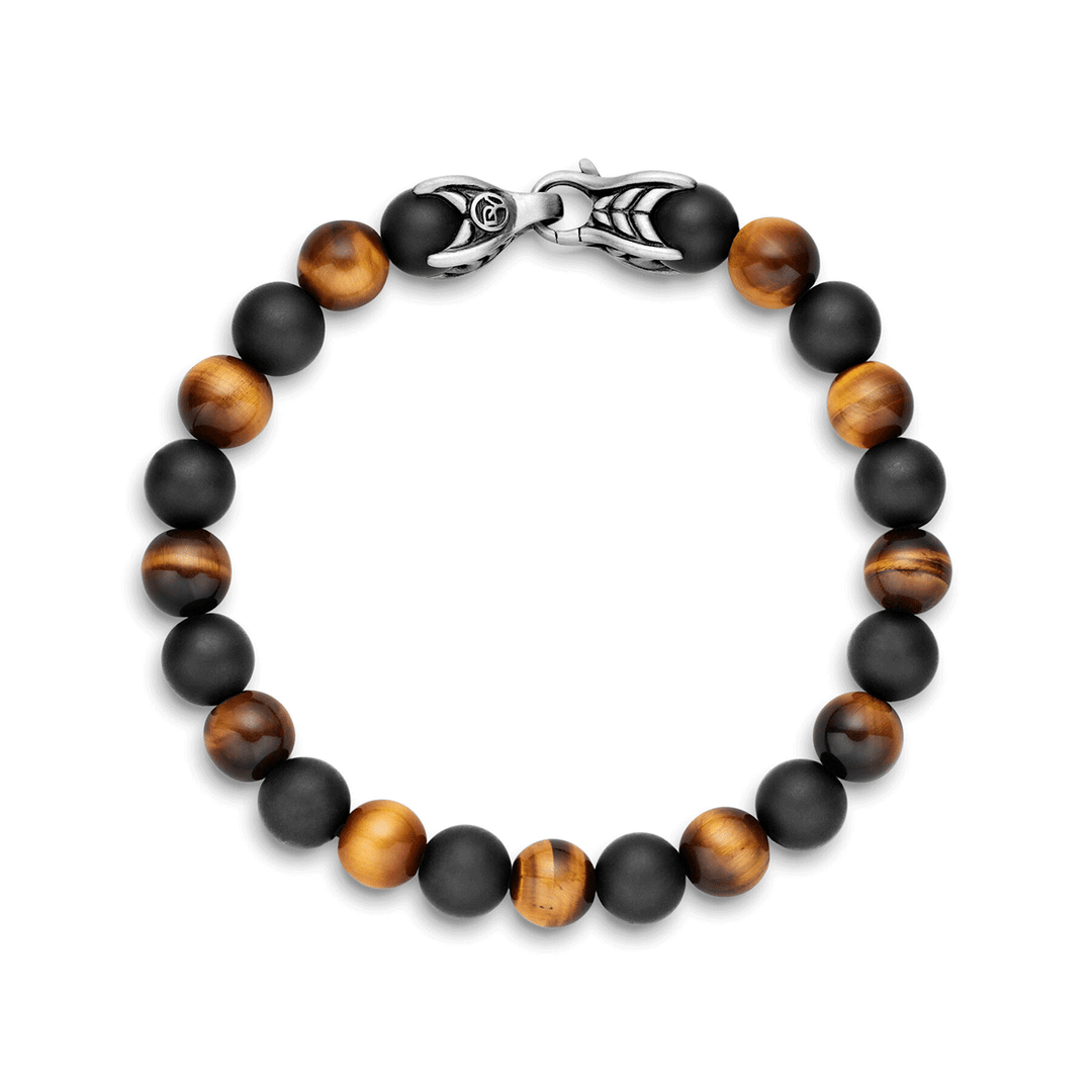Davi Yurman Spiritual Beads Alternating Bracelet Sterling Silver with Tiger’s Eye and Black Onyx, 8mm