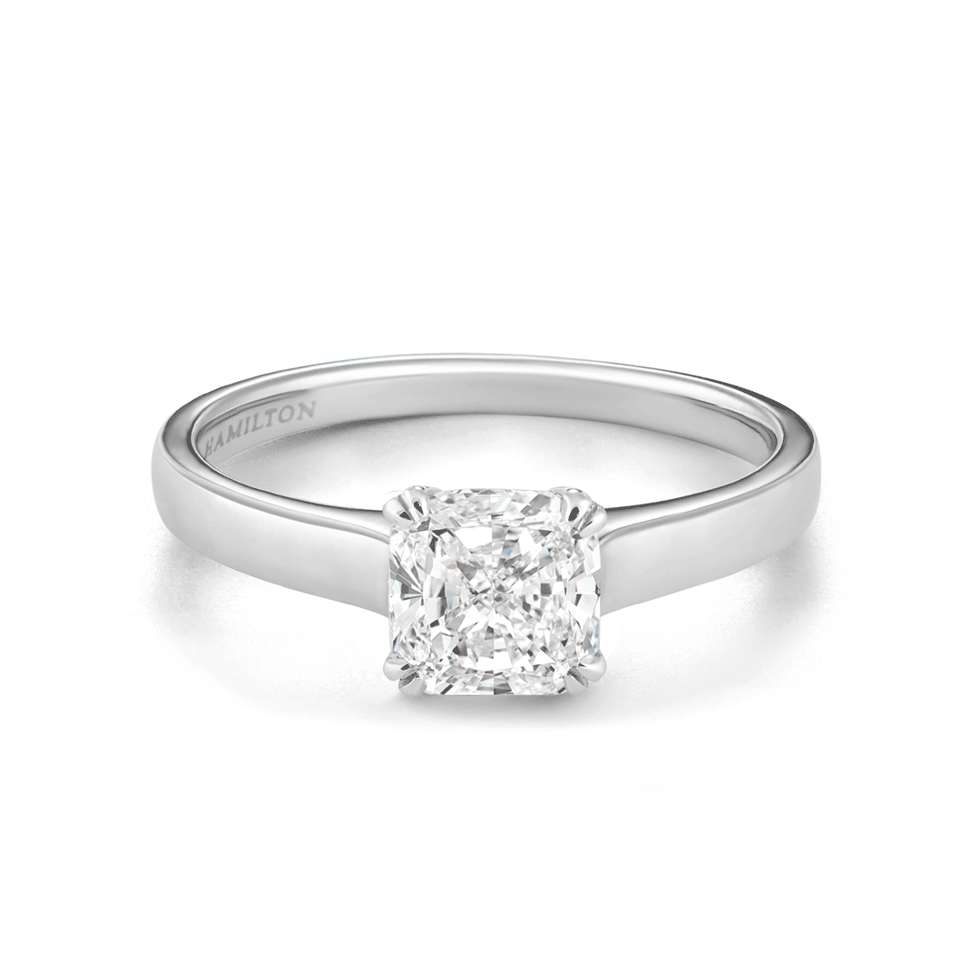 Hamilton Cherish Collection 18k White Gold and 1.00 Total Weight Cushion Cut Diamond Engagement Ring