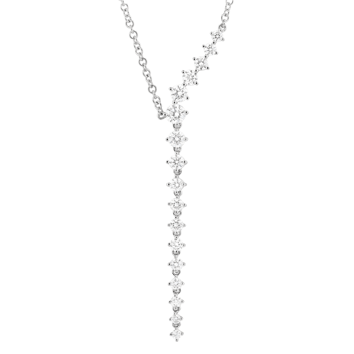 14k White Gold and Diamond 1.19 Total Weight Linear Drop Necklace