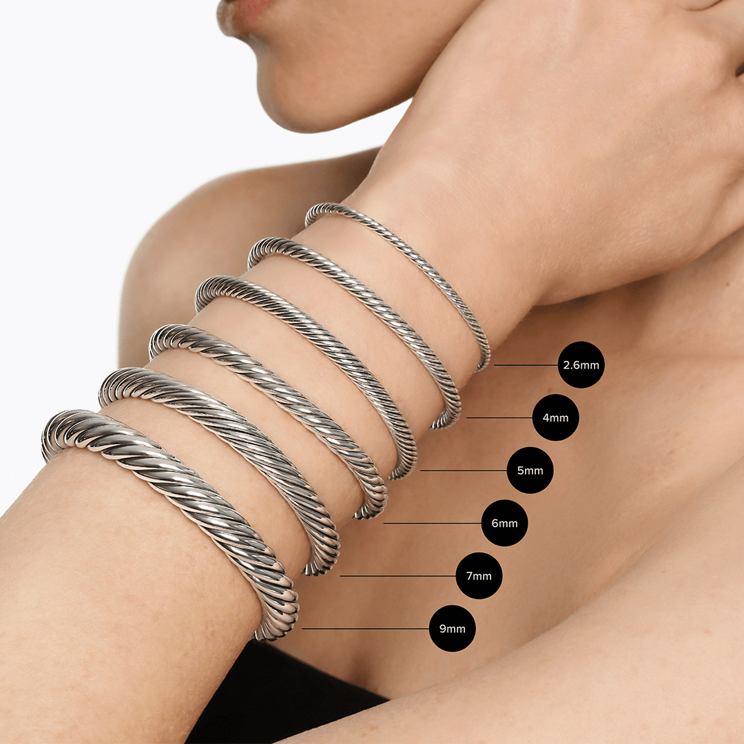David Yurman Micro Cable Flex Round Bracelet Sterling Silver with Diamonds, 2.6mm