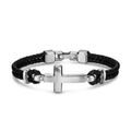 David Yurman Streamline® Cross Station Bracelet Black Leather with Sterling Silver, 6mm