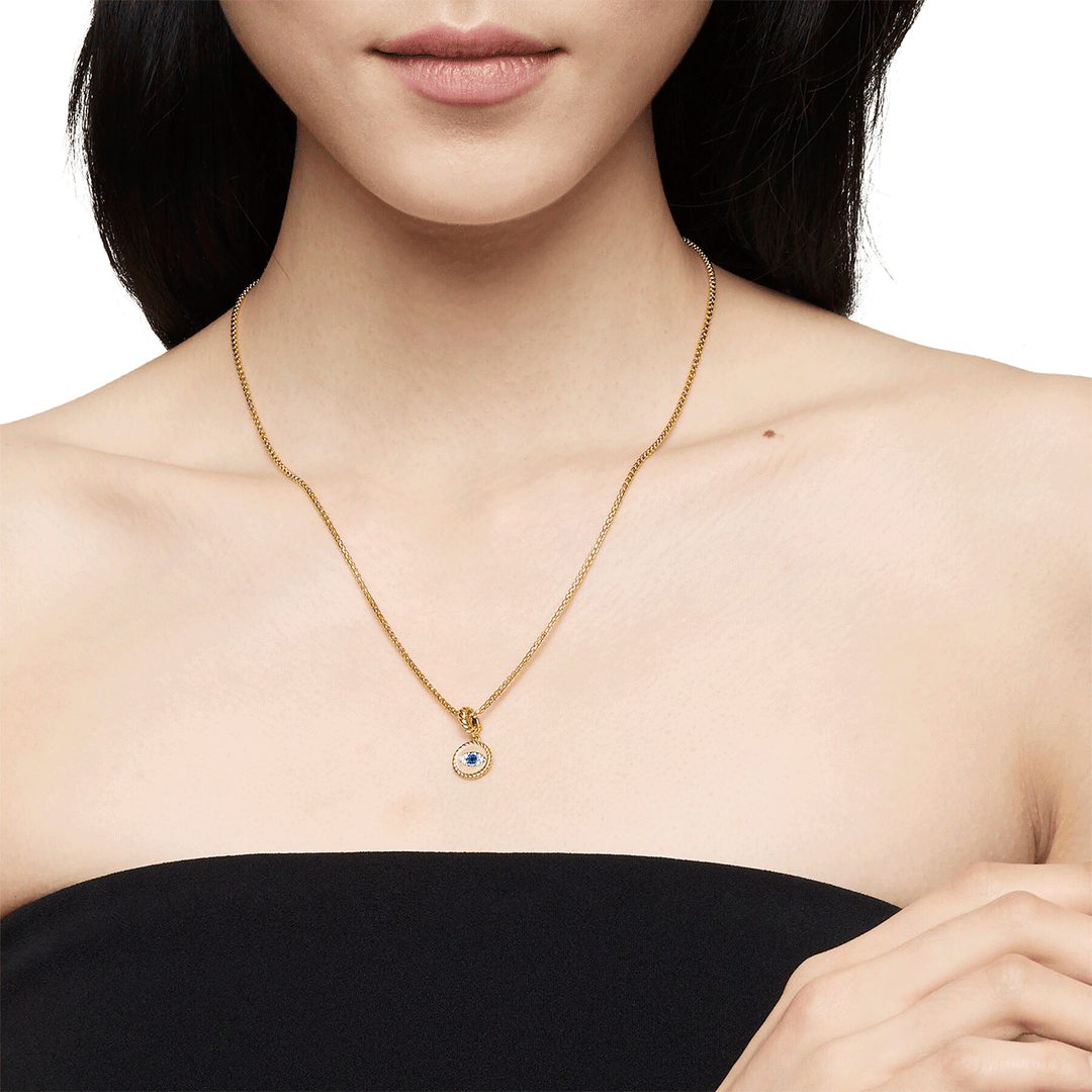 David Yurman Evil Eye Amulet in 18k Yellow Gold with Pavé Blue Sapphires and Diamonds