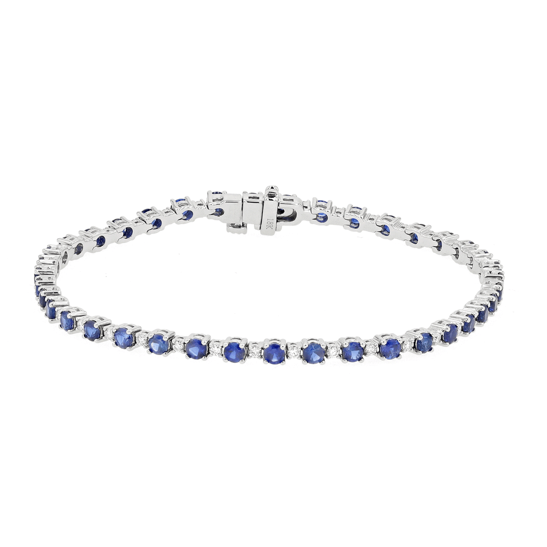 18k White Gold 4.10 Total Weight Sapphire and Diamond Line Bracelet
