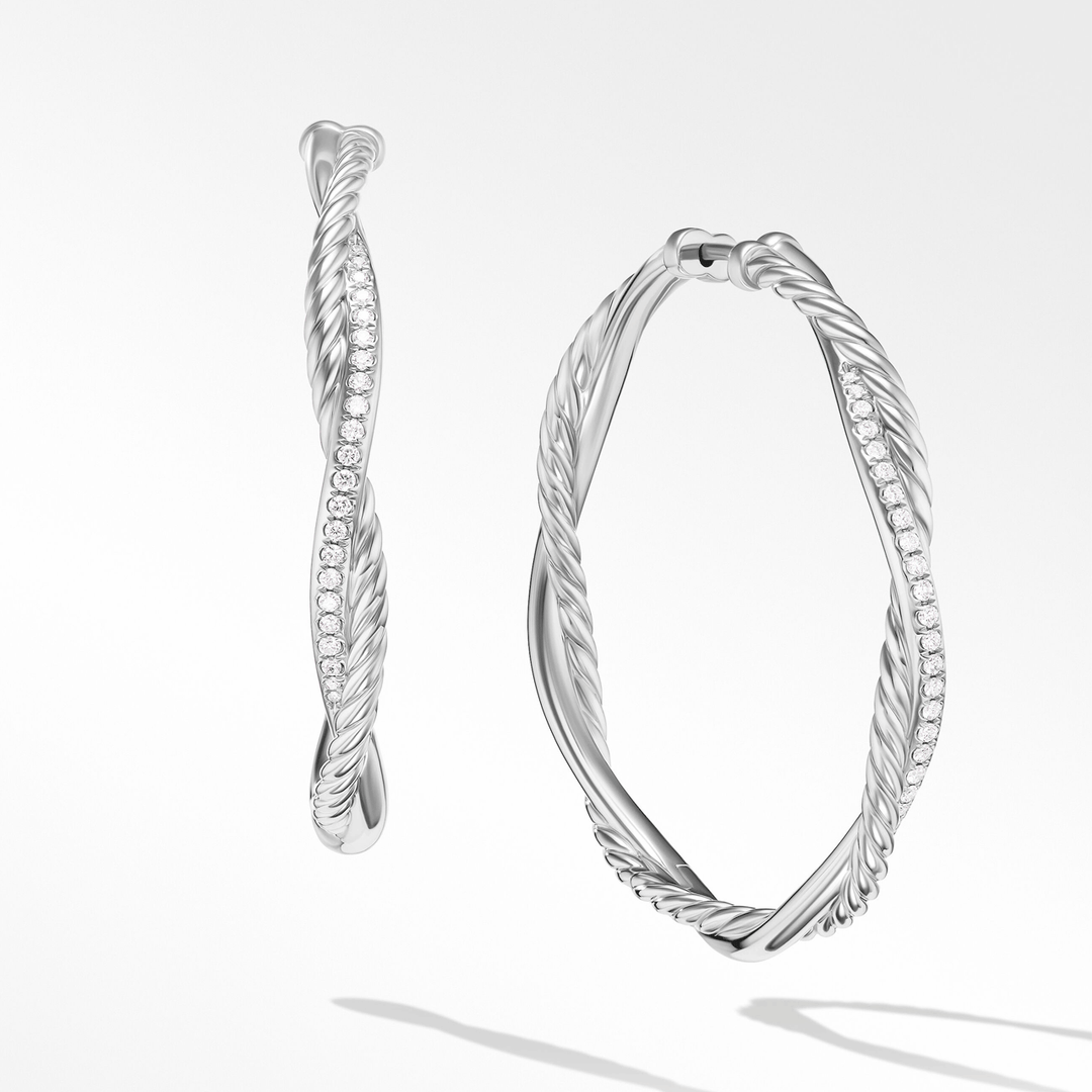 David Yurman Petite Infinity Hoop Earrings in Sterling Silver with Diamonds