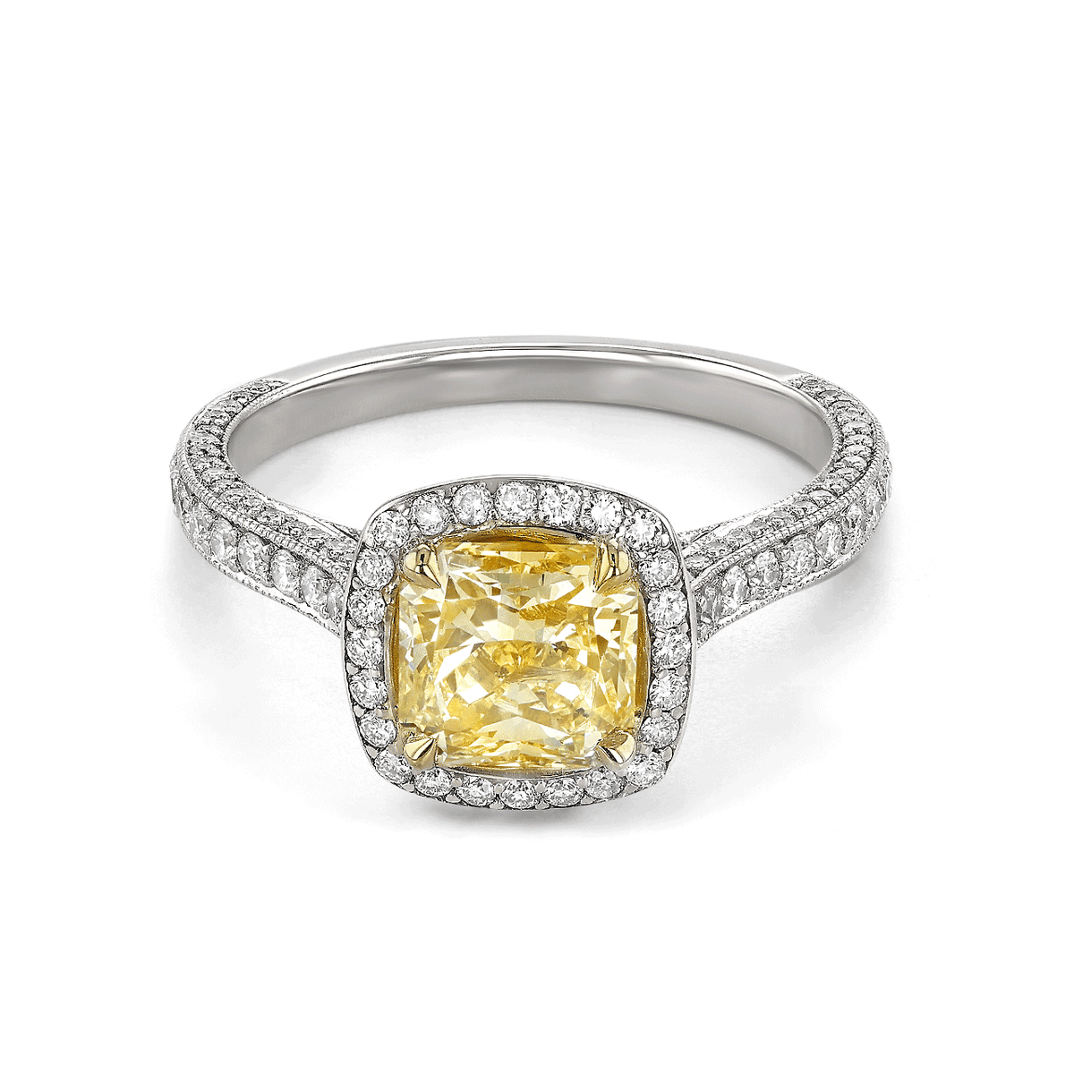 18k White Gold and Fancy Yellow Radiant Diamond 1.33 Total Weight Engagement Ring