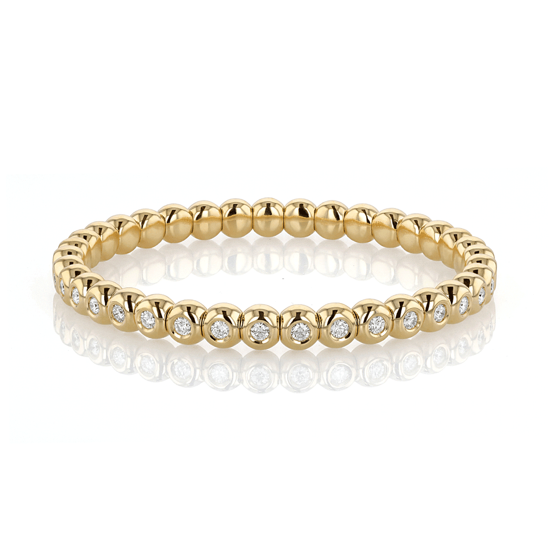 18k Yellow Gold and 1.85 Total Weight Diamond Bezel Stretch Bracelet