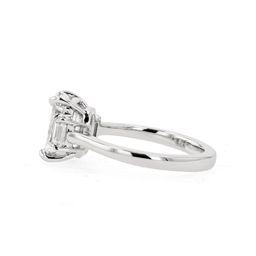 Platinum 3 Stone Emerald Cut Diamond 2.79 Total Weight Engagement Ring