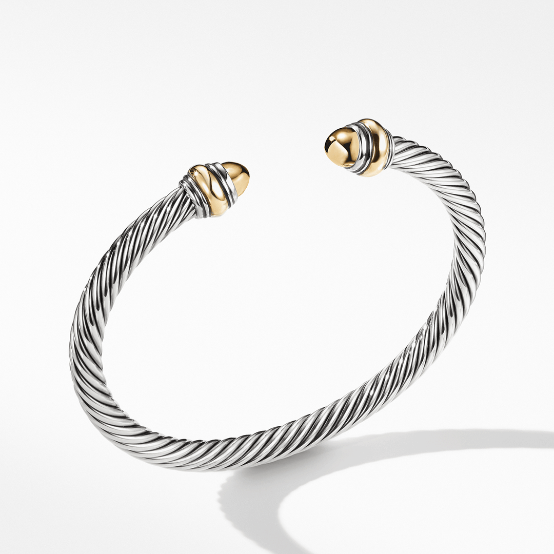 David Yurman Classic Cable Bracelet Sterling Silver with 14k Yellow Gold and Gold Domes, 5mm