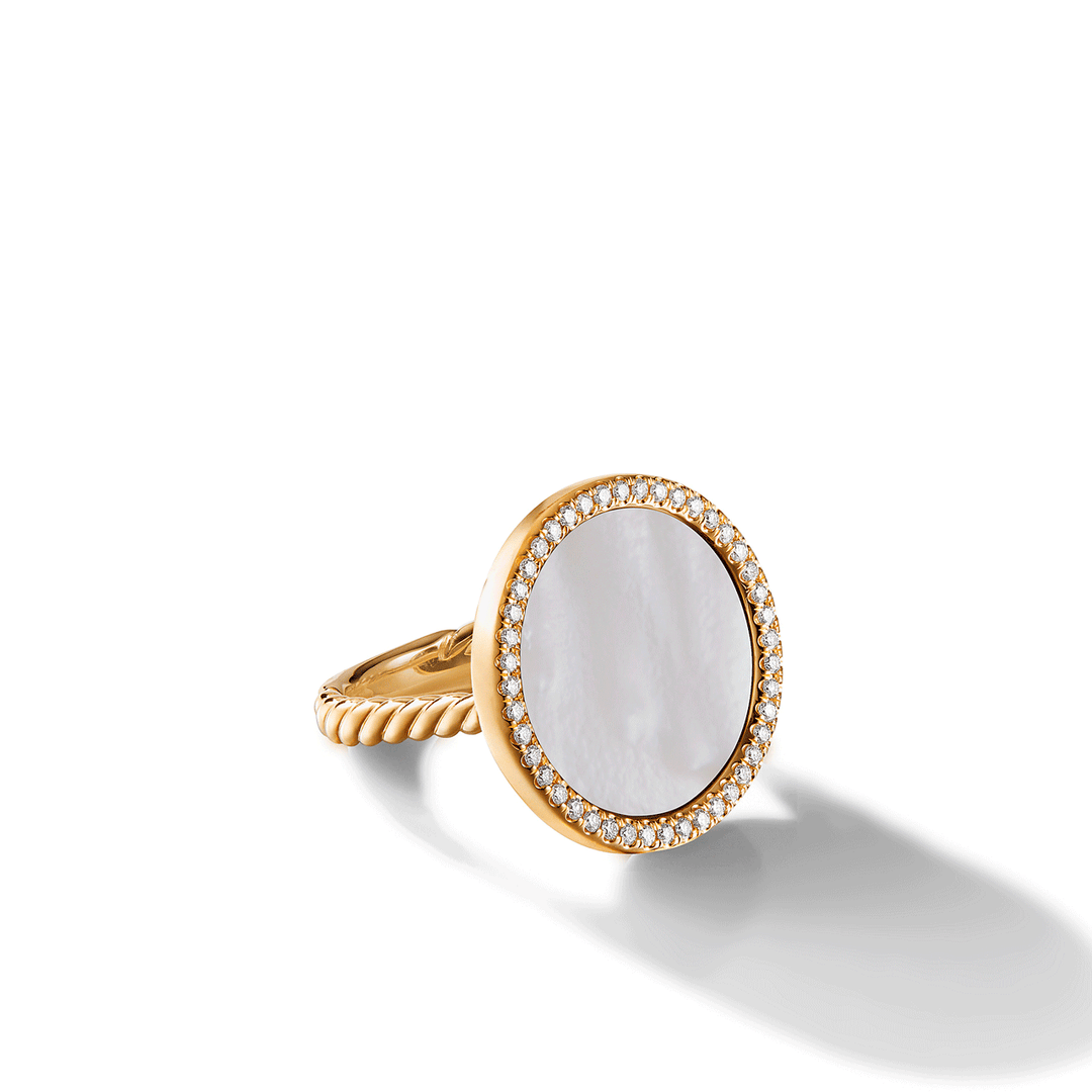 David Yurman Elements® Ring in 18k Yellow Gold with Mother of Pearl and Pavé Diamonds