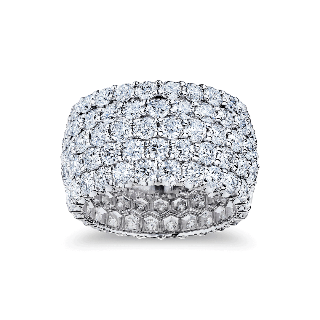 18k White Gold and 8.40 Total Weight Diamond Five Row Band