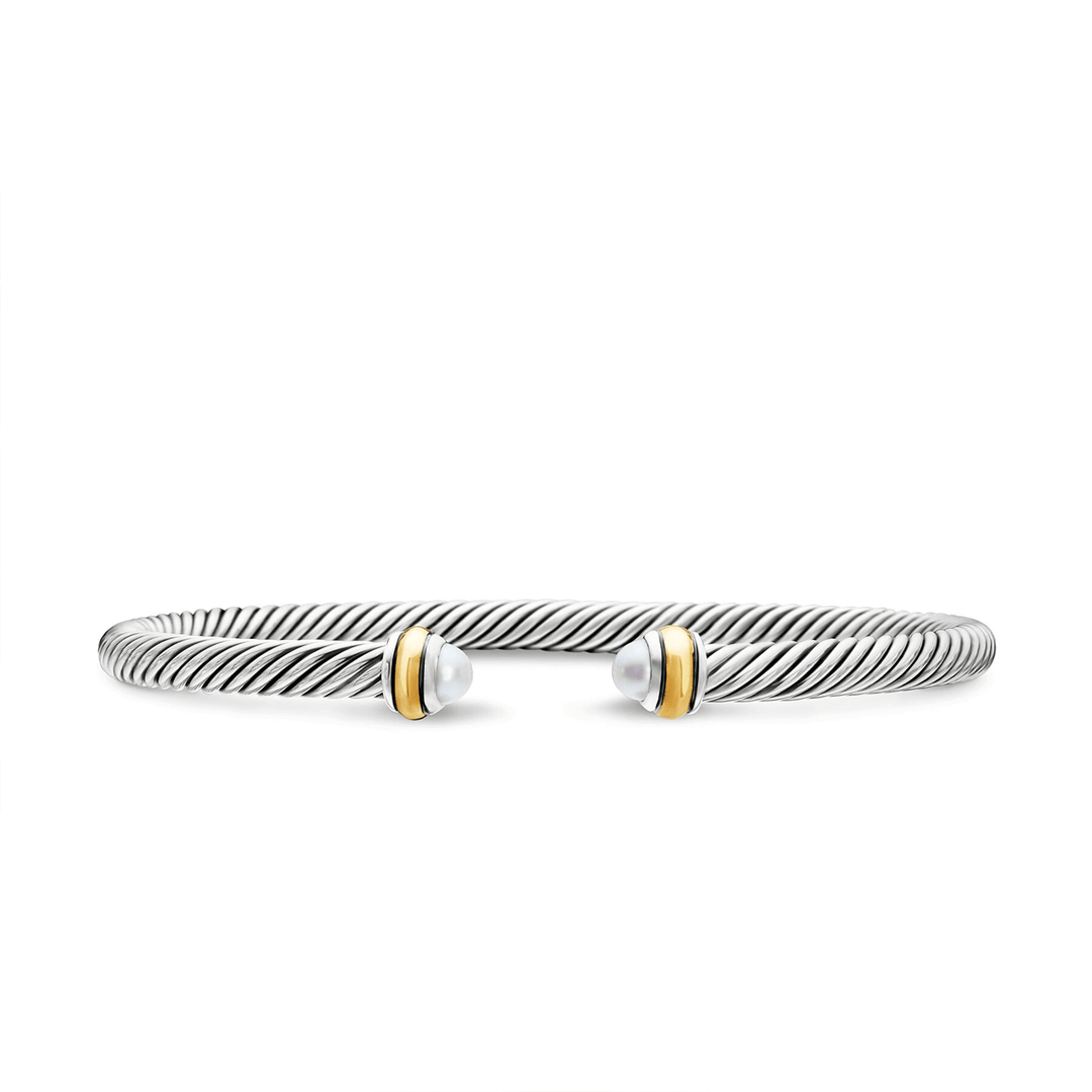 David Yurman Classic Cable Bracelet Sterling Silver with 18K Yellow Gold and Pearls, 4mm Small