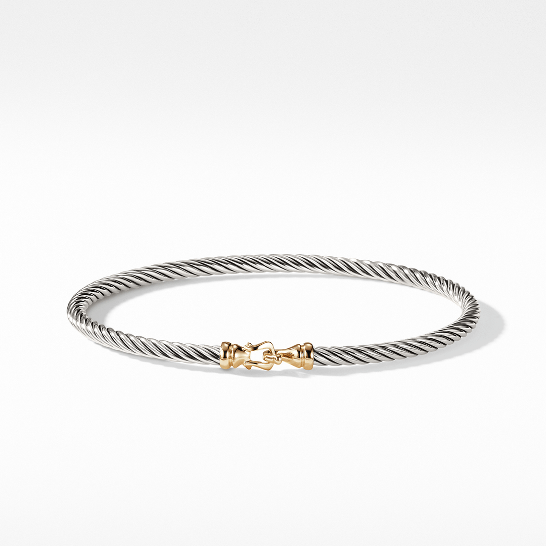 David Yurman Buckle Classic Cable Bracelet Sterling Silver with 18k Yellow Gold, 3mm