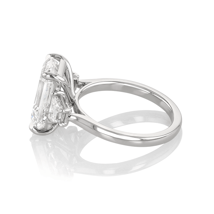 Hamilton Origin Platinum and 5.12 Total Weight Emerald Cut Diamond Engagement Three Stone Ring